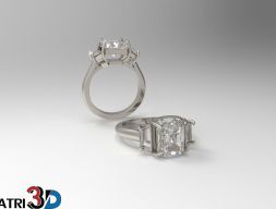 Помолвочное кольцо с 3 камнями 3D модель