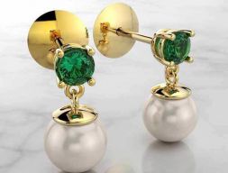 Серьги-капли с жемчугом 6 мм и круглой формой изумруда 3D модель