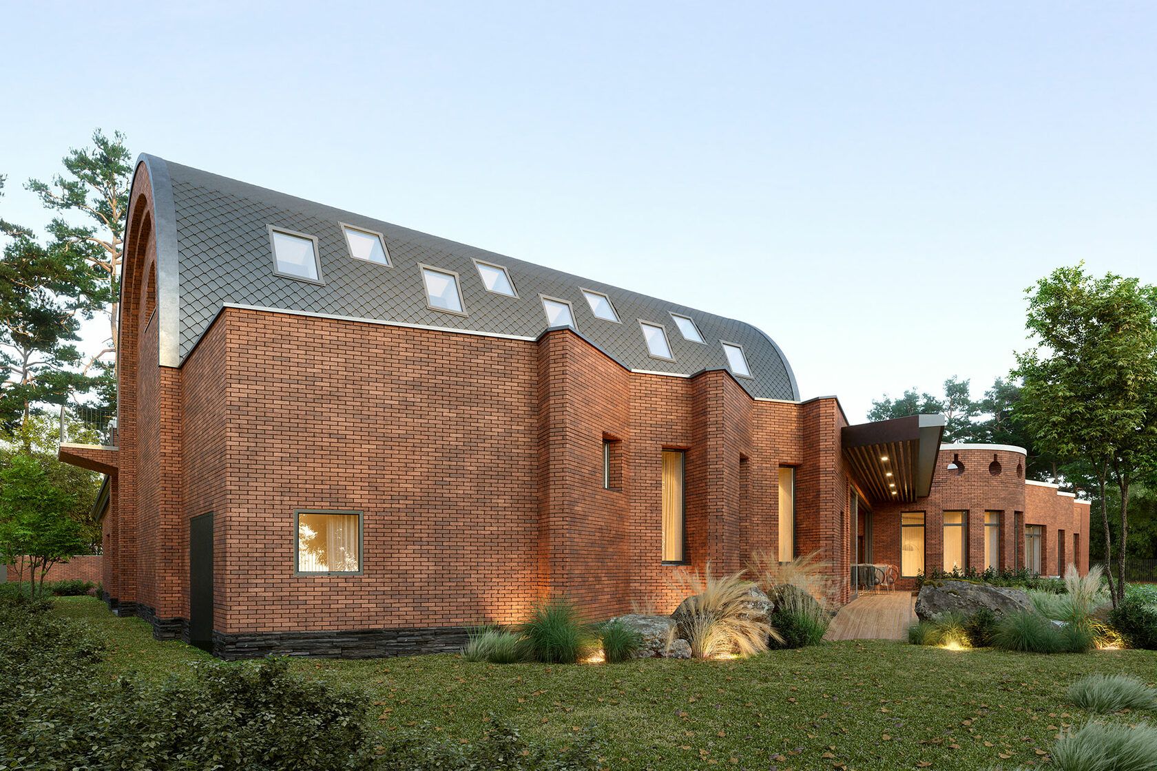 Two-storey volume and the arched roofline