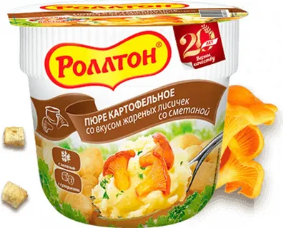 Ролтон Пюре СТАКАН картоф. вкус жар.лисичек со сметаной 40гр*24шт/кор.