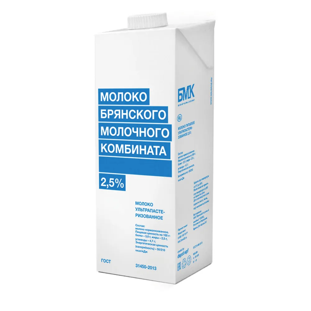 Молоко ультрапаст. БМК 2.5% ТБА 975мл*1л*12шт.