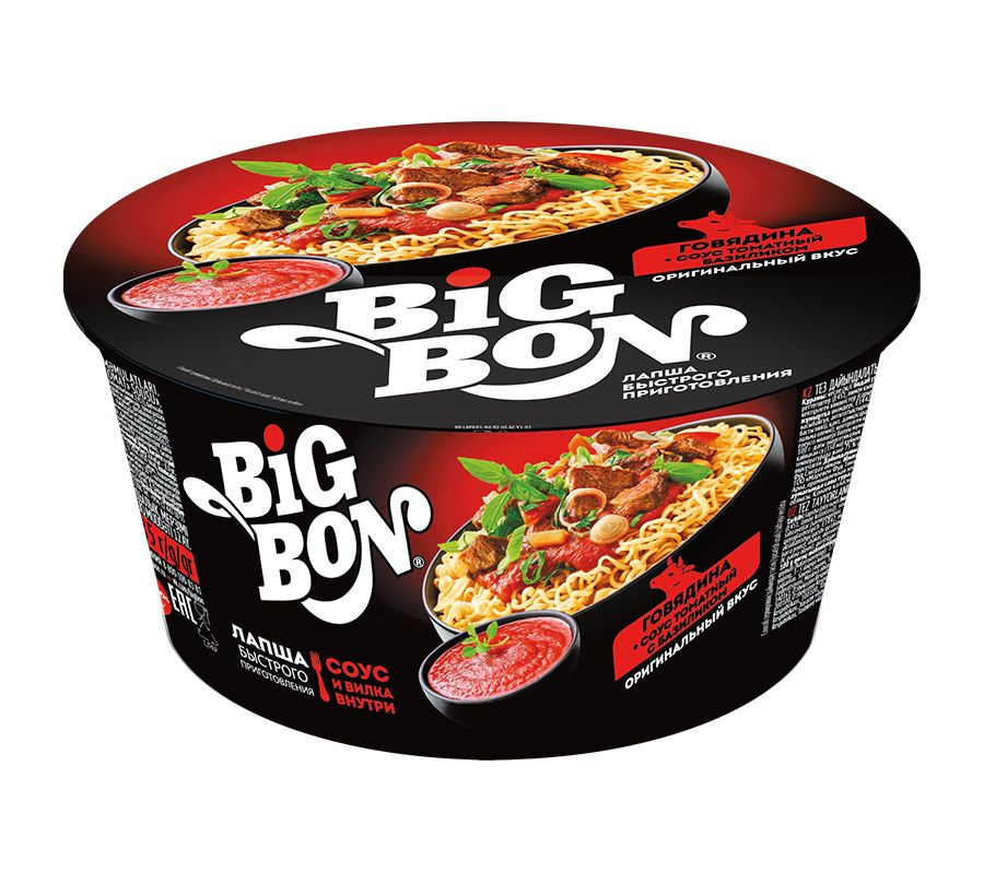 Лапша ВЕДРО BIG BON с соусом с говядиной гриль 95гр*24шт.