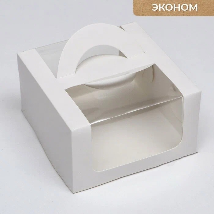 Коробка бенто 18*18*14 см белая с окном 10325618