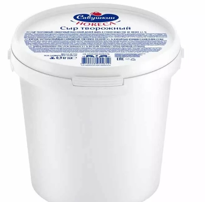 Крем Чиз Савушкин 1кг 65% 6шт/кор (Сыр творожный Савушкин Horeca сливочный массовой долей жира в сухом веществе не менее 65 %, ведро, 1 кг)