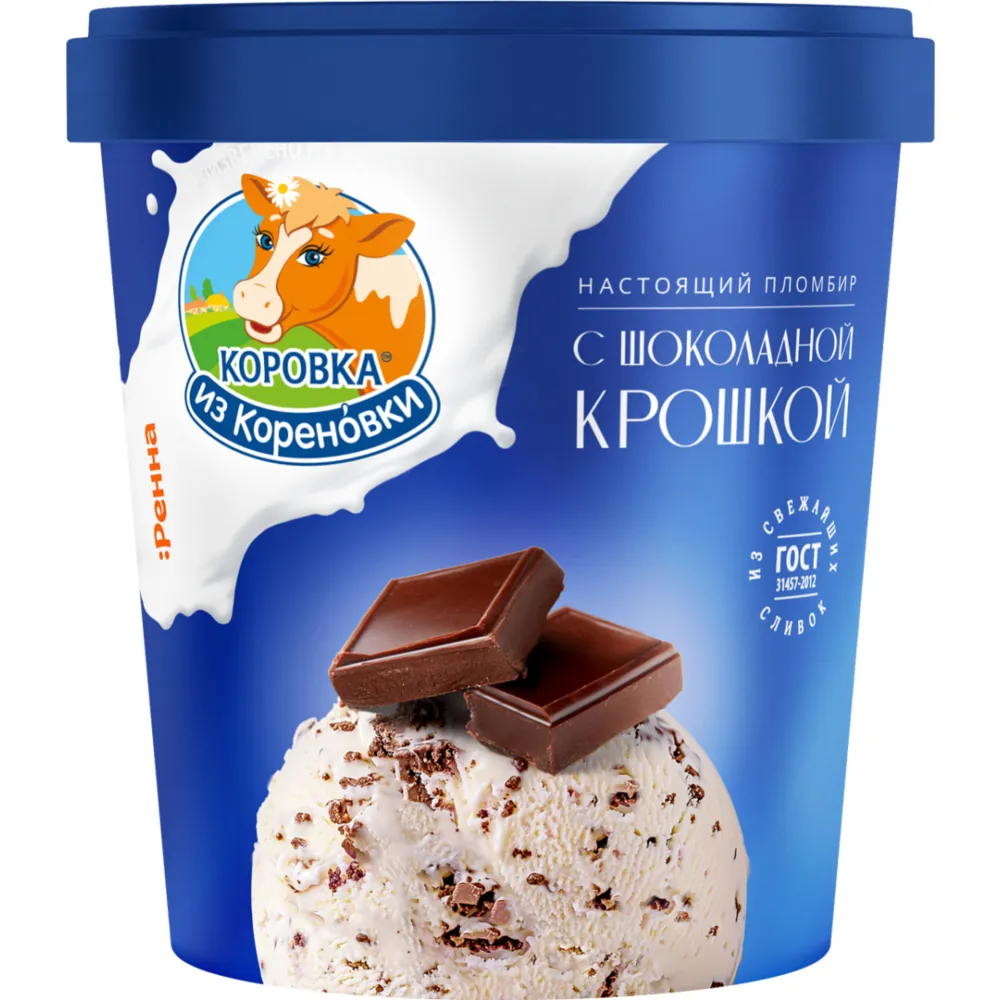 Мороженое Коровка из Кореновки пломбир ванильный с Шоколадной крошкой 15% 300г