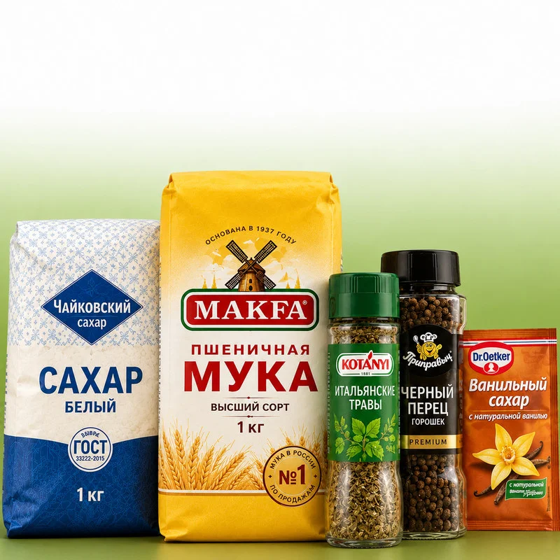 Сахар, мука и приправы