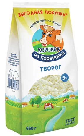 Творог Кореновка 5% 650г флоупак