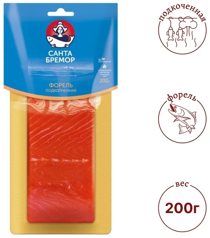 Форель Санта Бремор подкопч. филе 200г в/уп