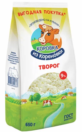 Творог Кореновка 9% 650г флоупак