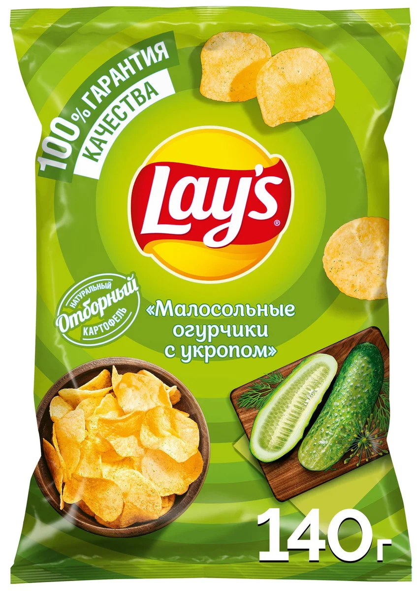Чипсы Лейс малосол. огурцы с укропом 140г