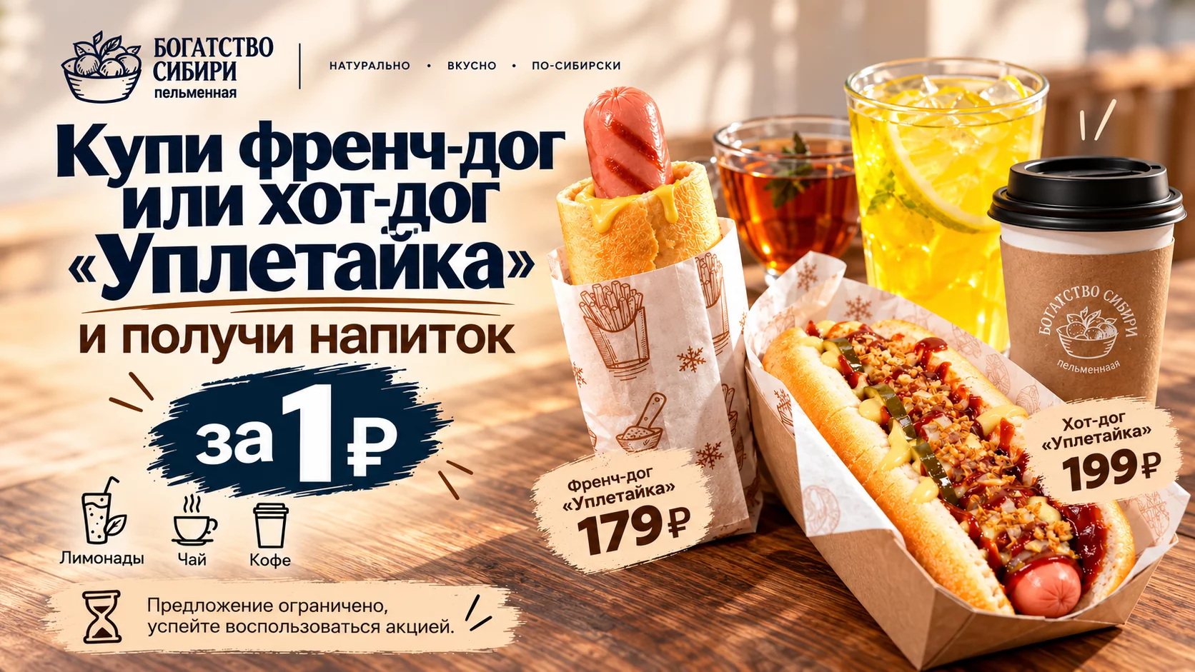 Хот-доги "Уплетайка" + напиток за 1₽