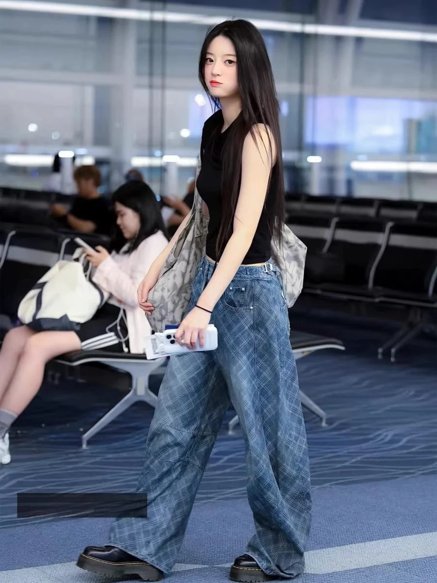 Минджу ILLIT | Брюки синие в клетку S-3XL (CLO-IL-PANTS-MINJU)