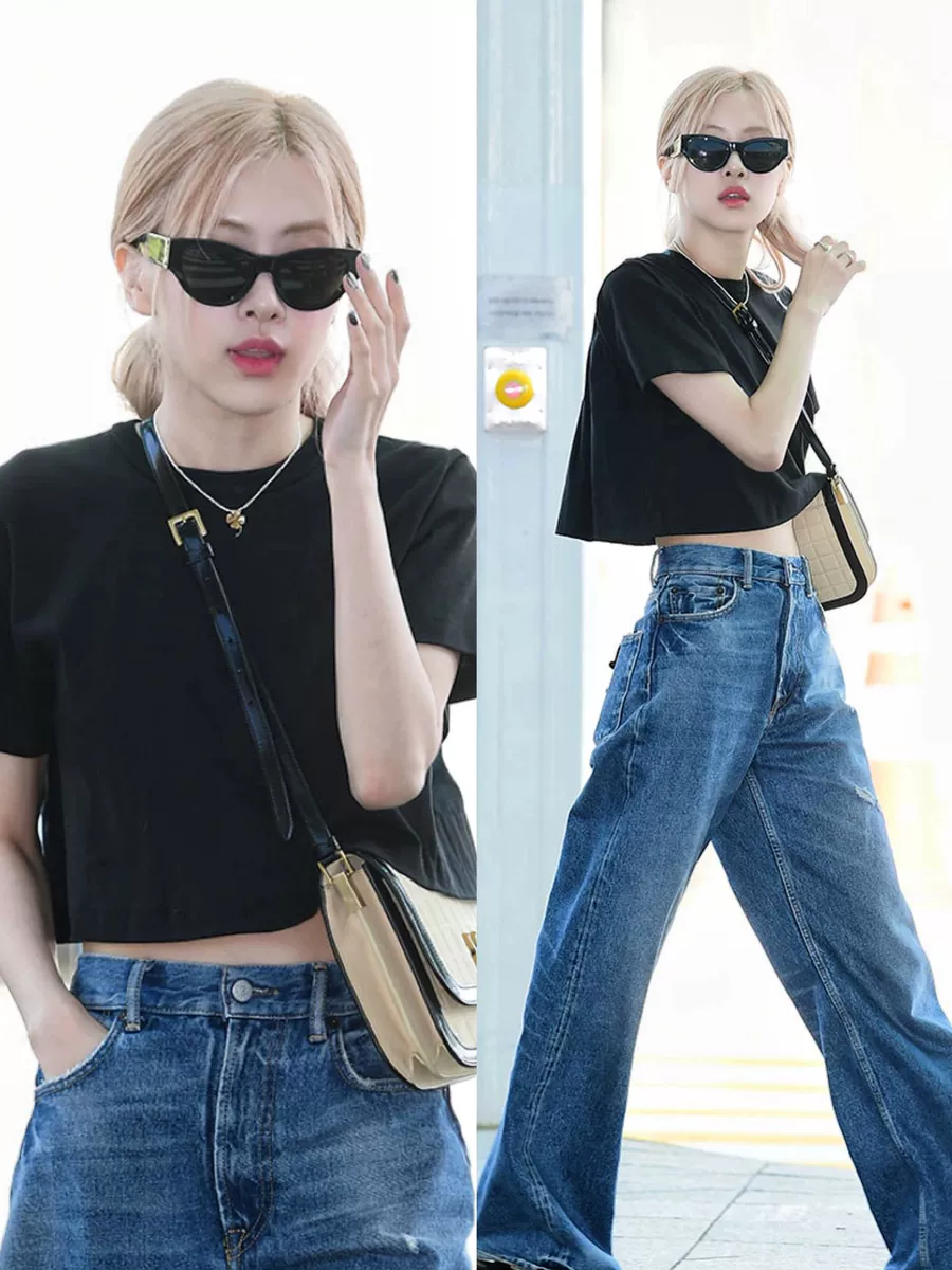 Розэ BLACKPINK | Футболка чёрная укороченная S-XL (CLO-BP-TEE-ROSE-3)