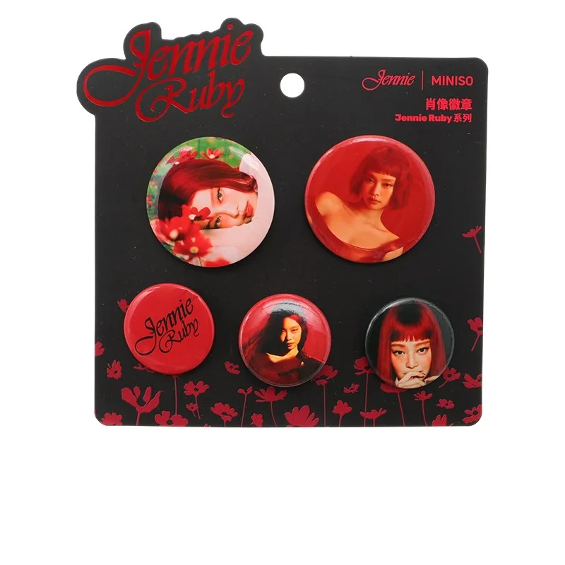 JENNIE BLACKPINK RUBY х MINISO Набор значков, 5 шт (красный) | Официальный K-pop мерч | до солд-аута (M/BP/R/MINISO/BADGES-RD)