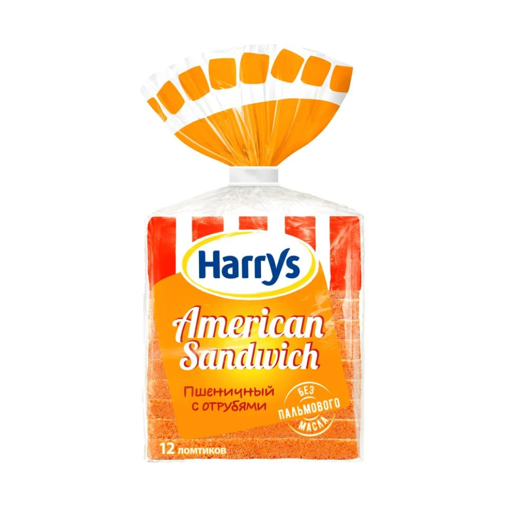 Хлеб тостовый Harry's American Sandwich пшеничный с отрубями нарезка, 515 г