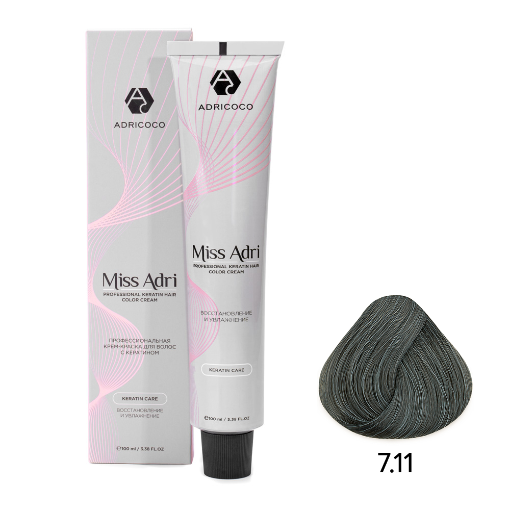 7.11 Крем-краска для волос ADRICOCO Miss Adri, Блонд интенсивный пепельный 100мл