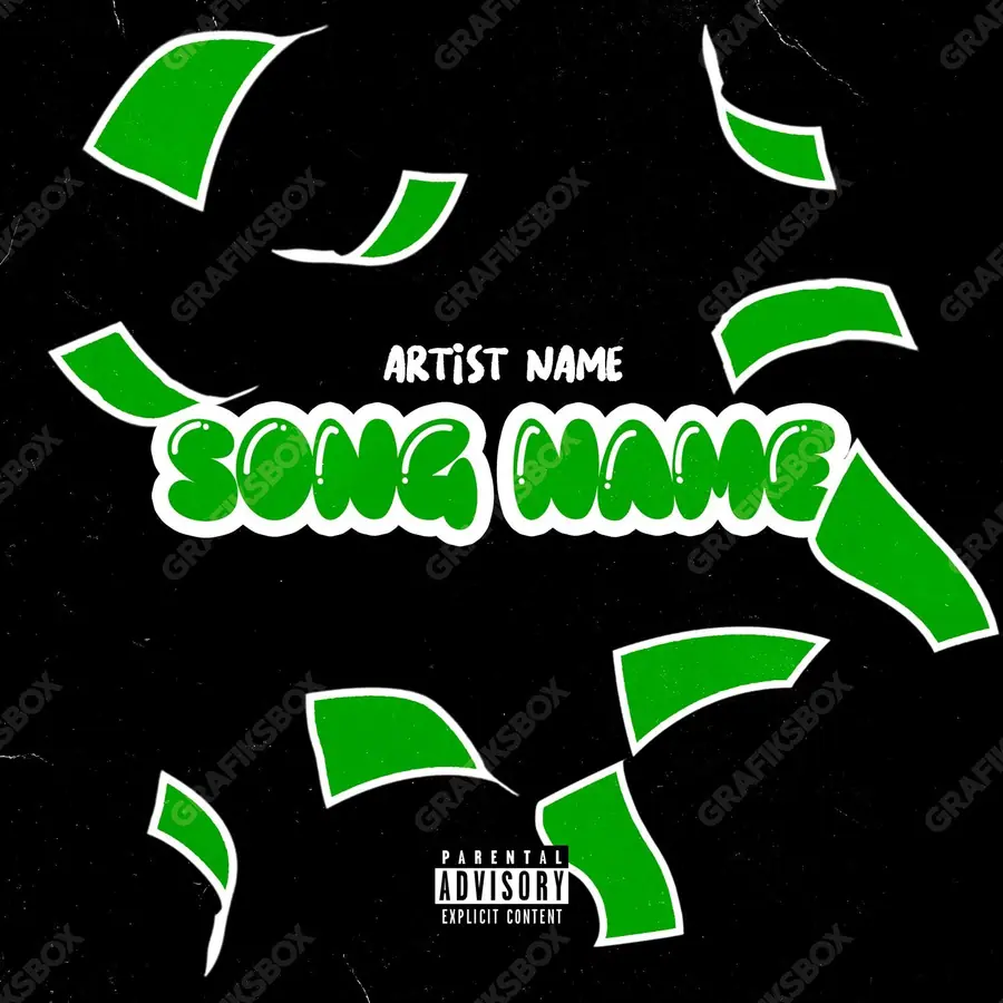 Premade album cover “New Rich” — expensive texture — metal, stones, gloss in a green palette