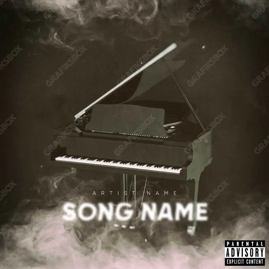 Premade album cover “The Piano” — a frame that refuses to sit in one category in a monochrome palette
