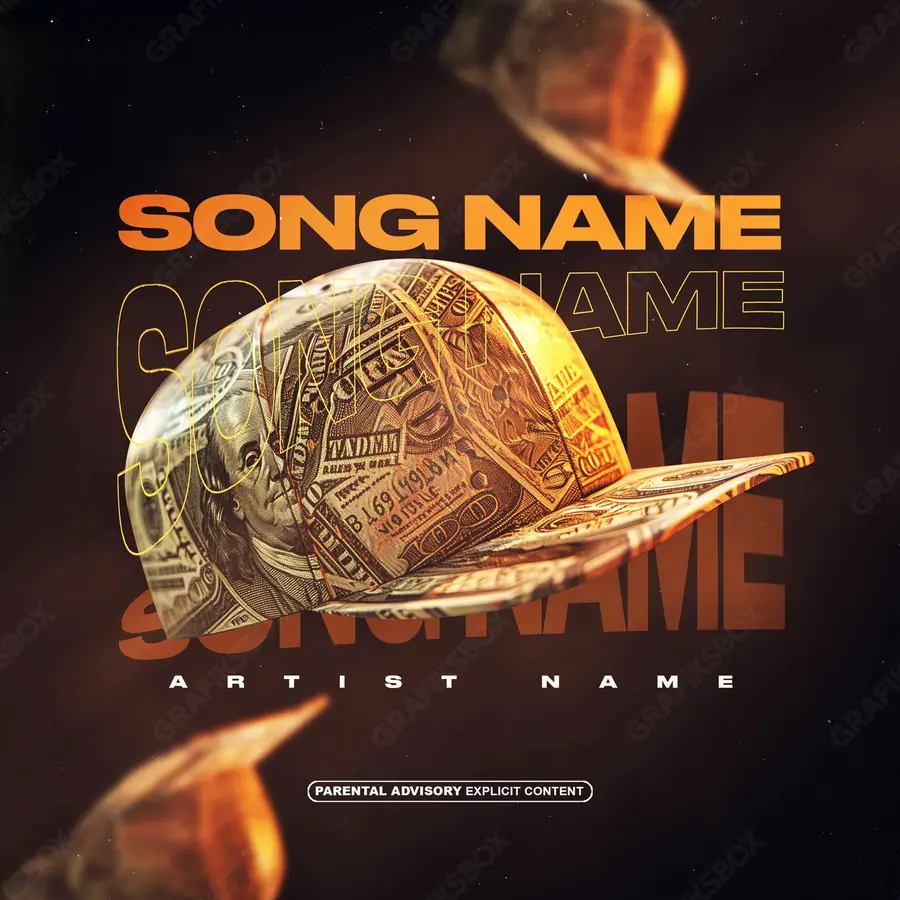 Premade album cover “Dollar Cap” — a fashion frame: clothing, fabric texture and pose in an orange palette