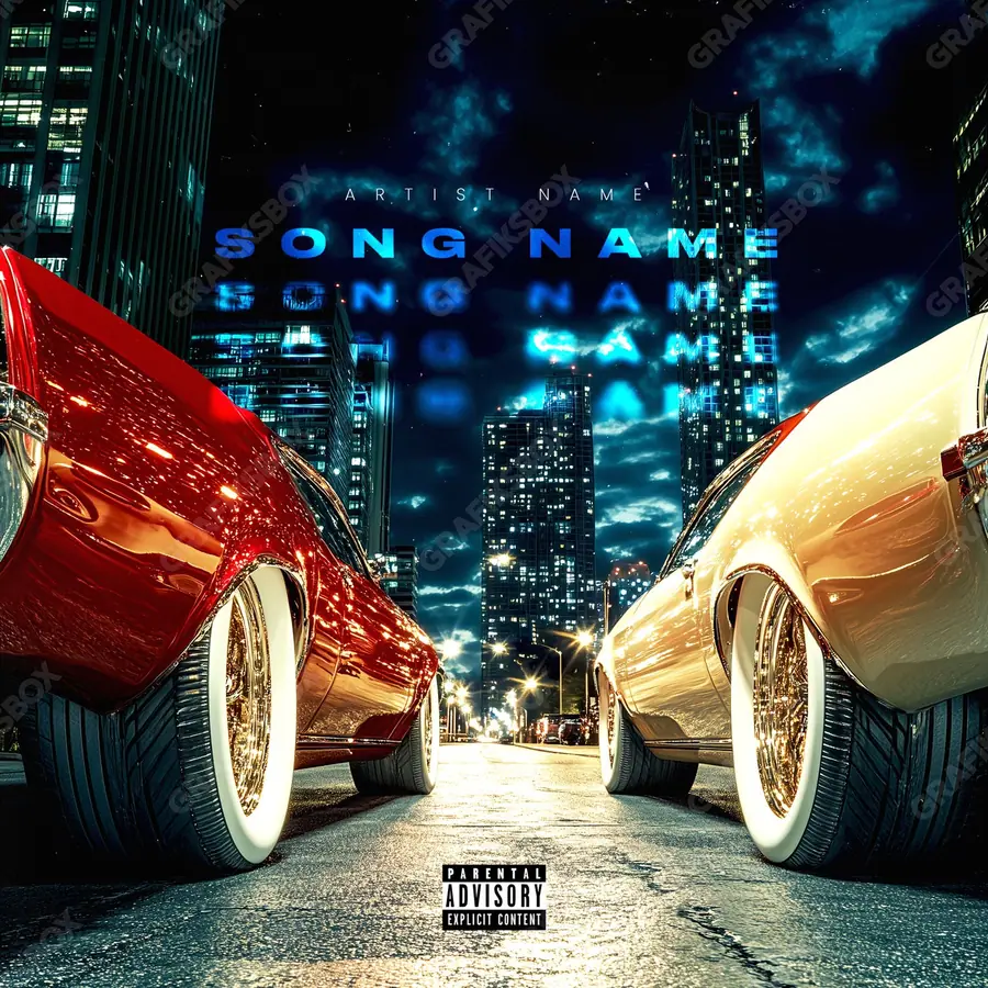 Premade album cover “Gold Wheels” — a car in frame and a sense of speed in warm gold tones