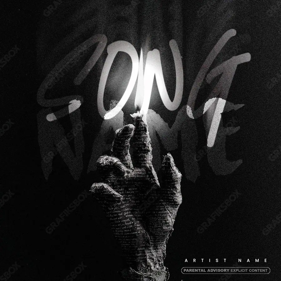 Premade album cover “The Writing Hand” — a close portrait built around the eyes in a monochrome palette