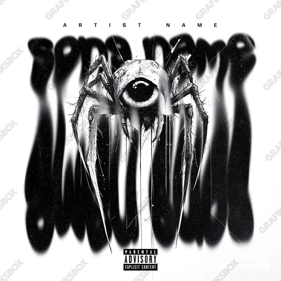 Купить обложку для трека с портретом «Arachnid Eye» — лицо в кадре и работа с тенью, в чёрно-белом