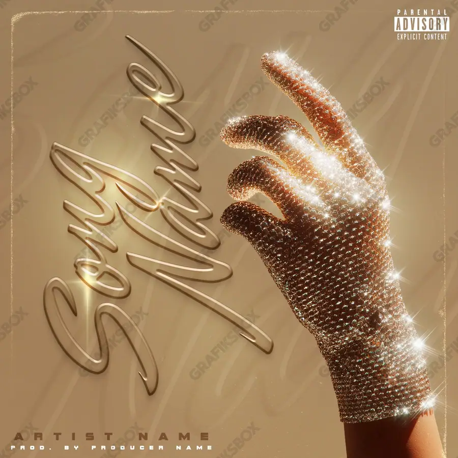 Premade album cover “Diamond Glove” — the props of wealth: gold, cash, shine in an orange palette