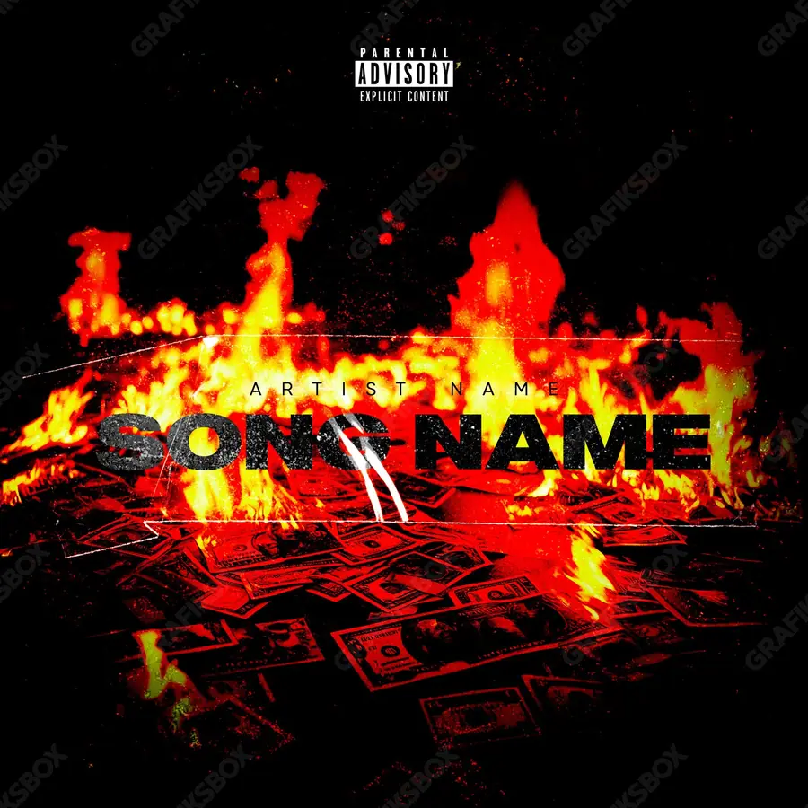 Portada de álbum prediseñada «Burner» — un encuadre que no encaja en una sola categoría, en tonos rojos intensos