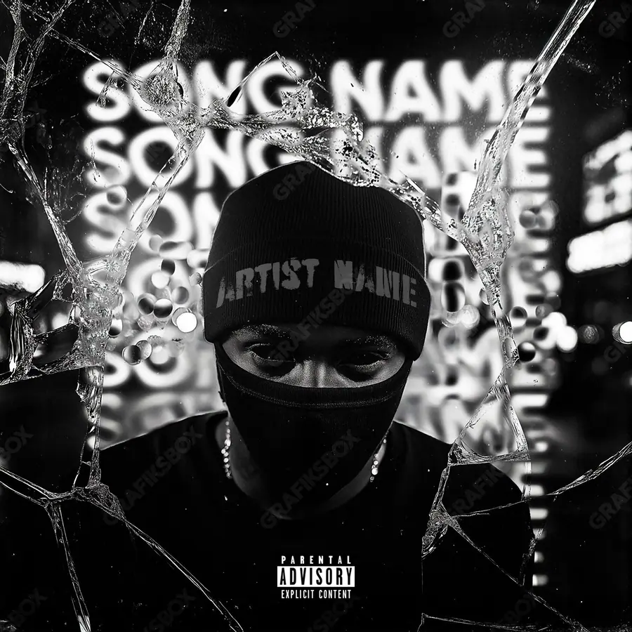 Portada de álbum prediseñada «Hired Killer» — un encuadre que no encaja en una sola categoría, en una gama en blanco y negro