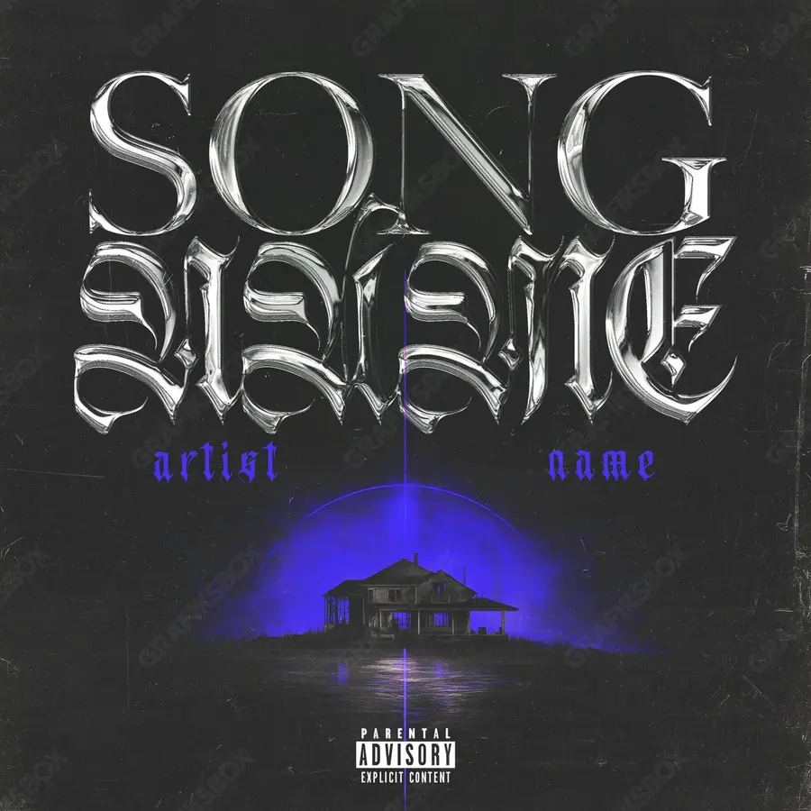 Portada de álbum prediseñada «Amityville» — una idea visual original sin equivalente cercano en el catálogo, en una gama en blanco y negro