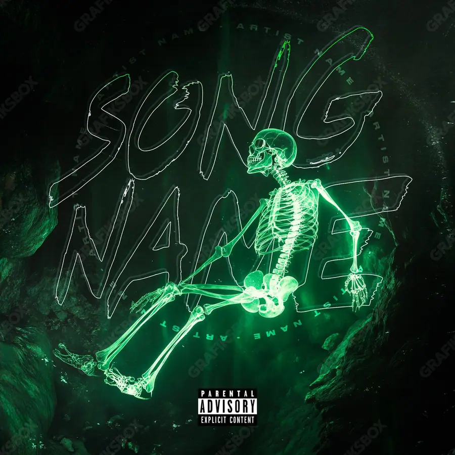 Premade album cover “Toxic Cave” — a subject with a character of its own in a green palette