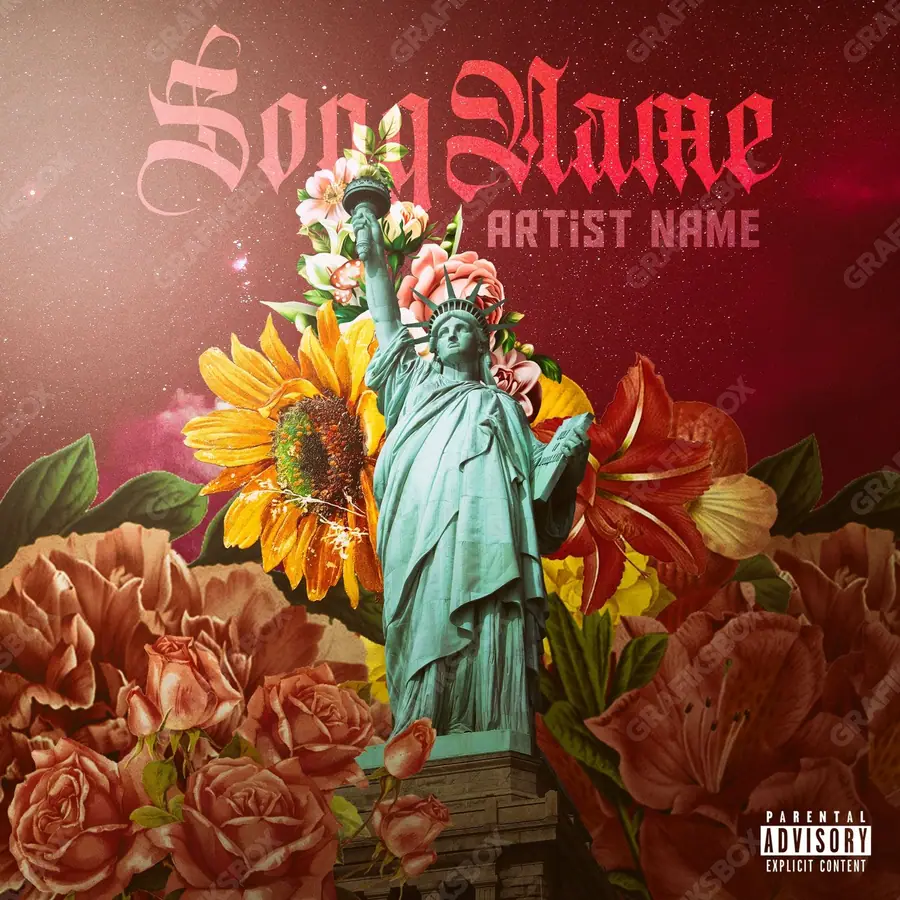 Premade album cover “Ny Glory” — an original visual idea with no close match in the catalogue in deep red tones