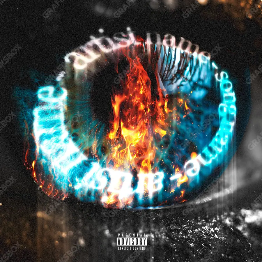 Premade album cover “View To Fire” — flame as the only source of light in cool blue tones