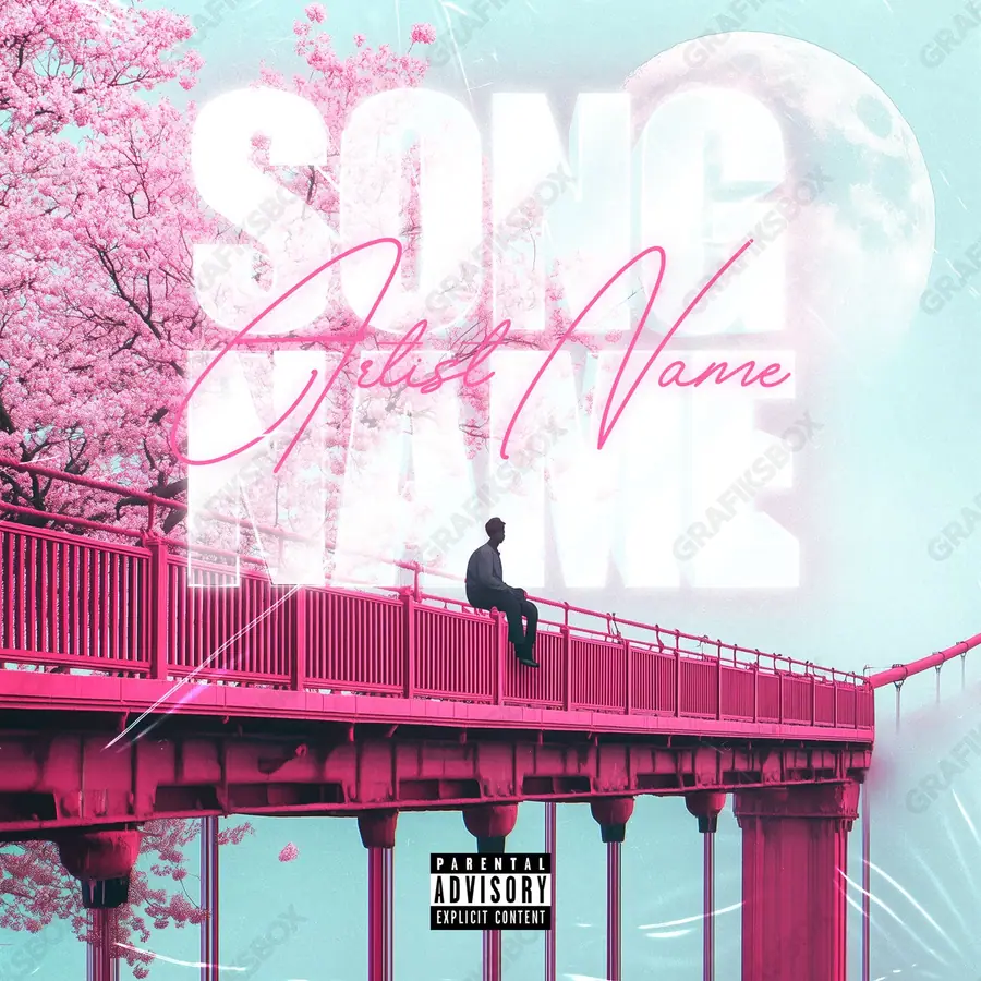 Premade album cover “Pink Bridge” — a street scene with windows and late evening light in a pink palette