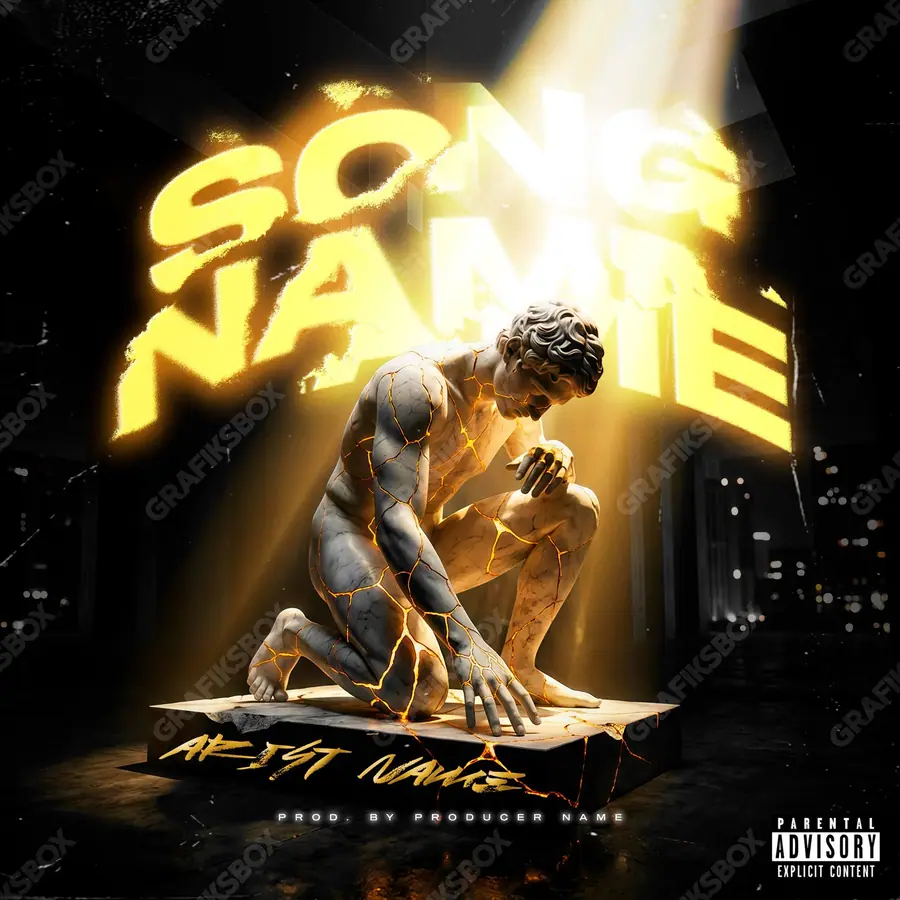 Premade album cover “Golden Cracks” — the props of wealth: gold, cash, shine in a gold palette