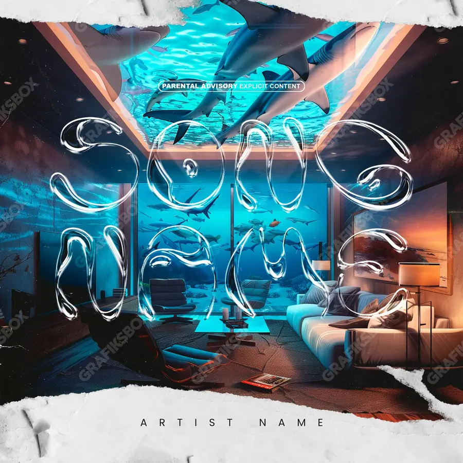 Premade album cover “Deep House” — an urban frame with dense city texture in cool blue tones
