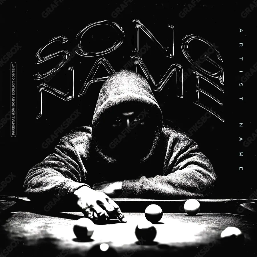 Premade album cover “Pool Game” — a frame that refuses to sit in one category in a monochrome palette