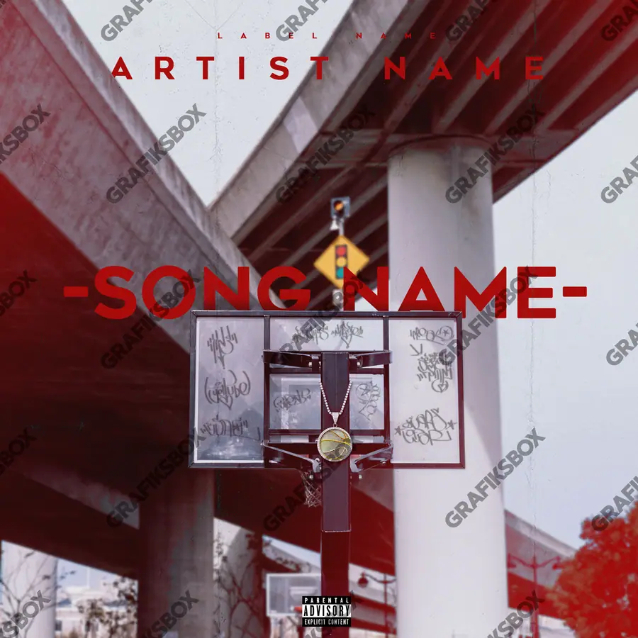 Portada de álbum prediseñada «Ballin» — un encuadre que no encaja en una sola categoría, en tonos rojos intensos