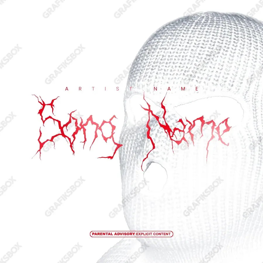 Premade album cover “Mascaras” — a frame that refuses to sit in one category in a monochrome palette