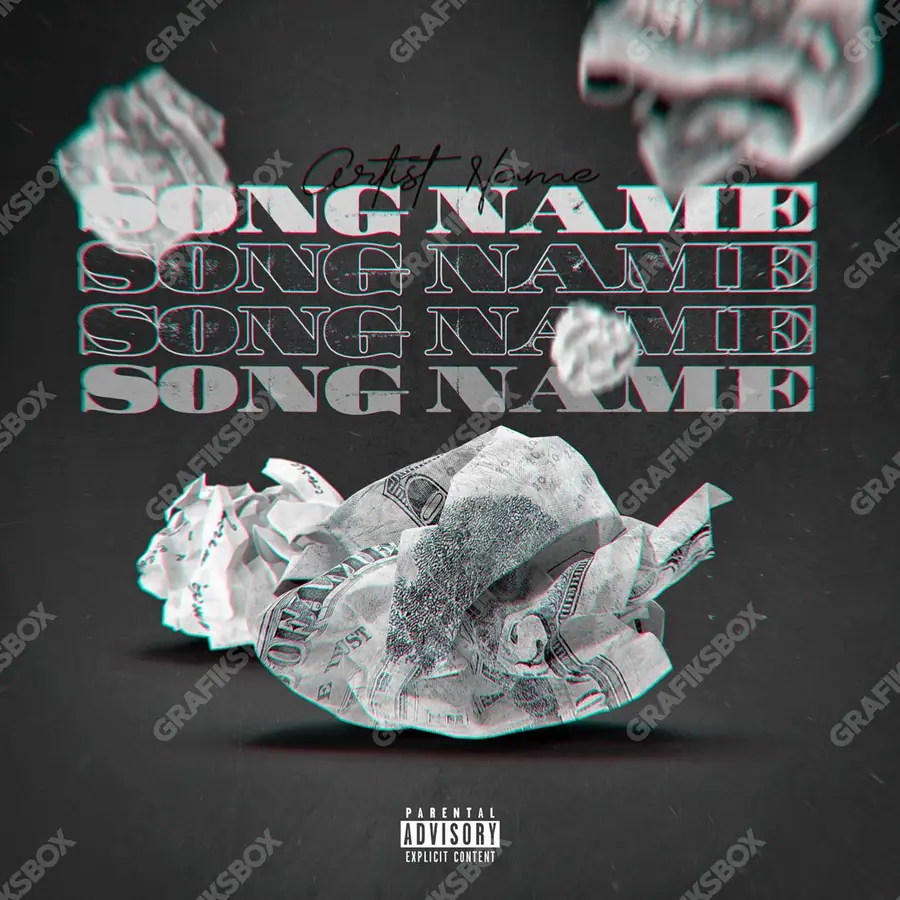 Portada de álbum prediseñada «Crumpled Cash» — un encuadre que no encaja en una sola categoría, en una gama en blanco y negro