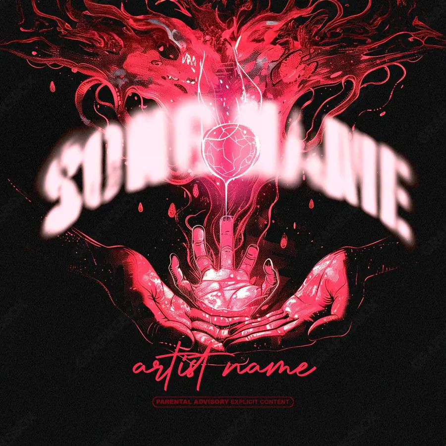 Premade album cover “Reception” — a subject with a character of its own in deep red tones