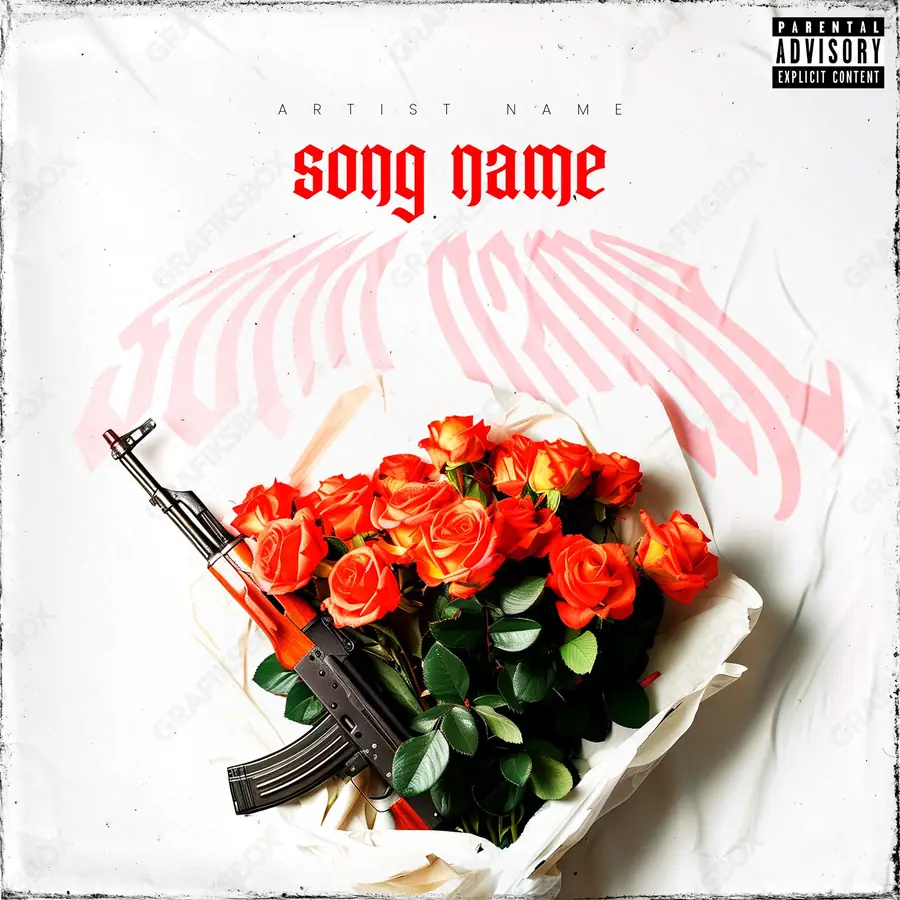Premade album cover “Floral Shot” — a botanical motif shot close in deep red tones