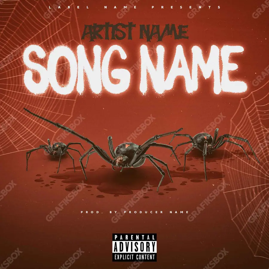 Portada de álbum prediseñada «Spiders» — un encuadre que no encaja en una sola categoría, en una gama roja