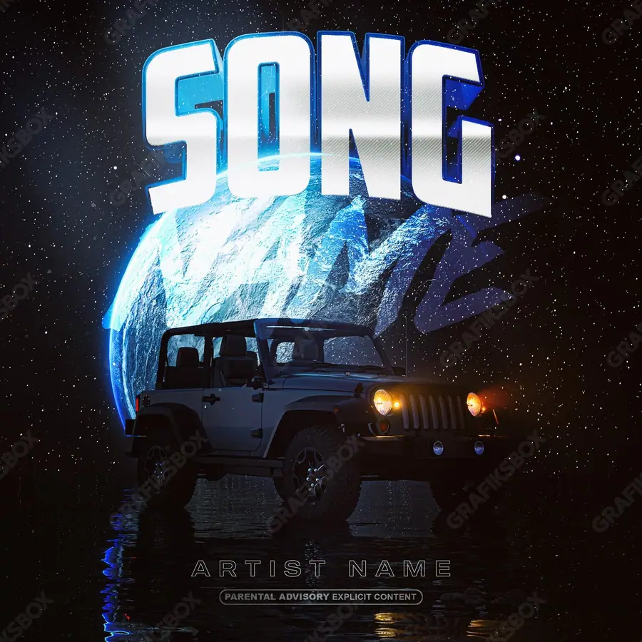 Premade album cover “Jeep” — an original visual idea with no close match in the catalogue in a blue palette