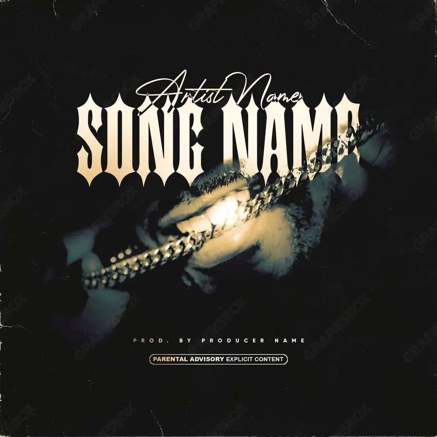 Premade album cover “One Chain” — the props of wealth: gold, cash, shine in a monochrome palette