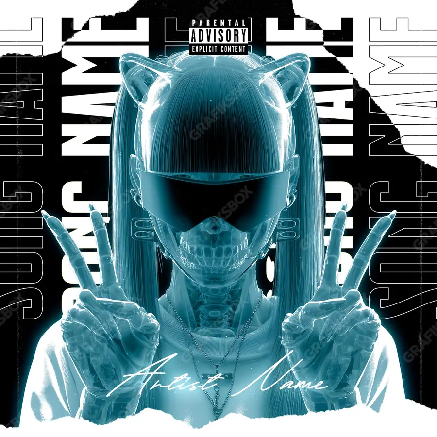 Portada de álbum prediseñada «Cyber Tokyo» — una idea visual original sin equivalente cercano en el catálogo, en una gama azul