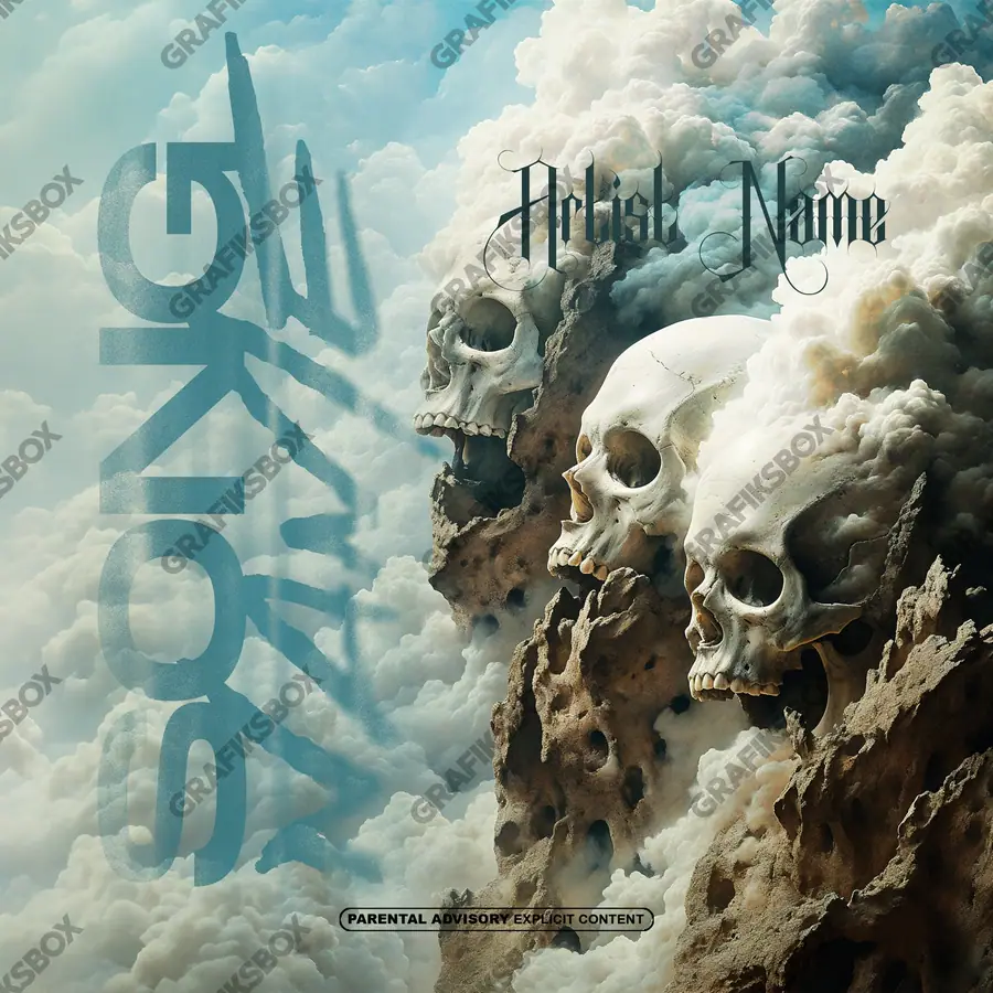 Premade album cover “Among The Sky” — nature in frame: sky, water and air in a blue palette