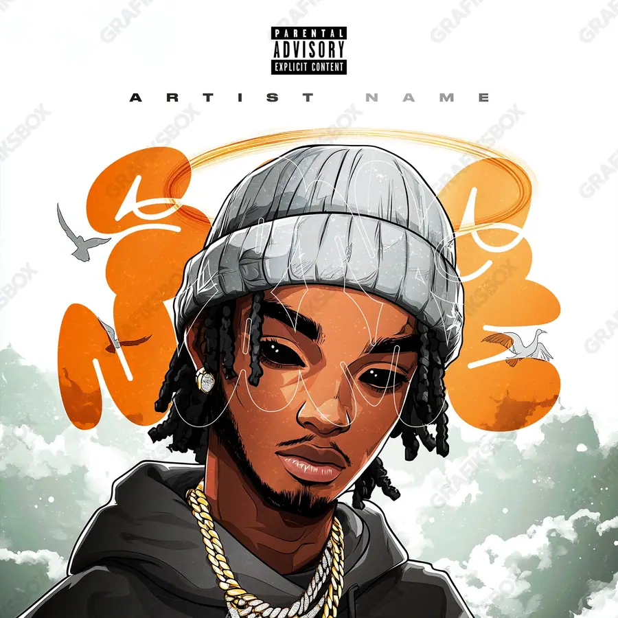 Купить обложку для трека с парнем «Young Rapper» — мужской образ и жёсткая, собранная композиция, в оранжевых тонах