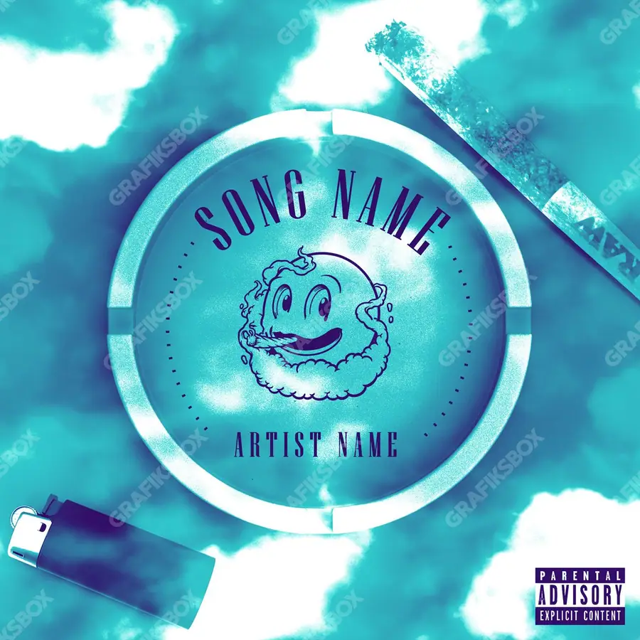 Portada de álbum prediseñada «Ashtray» — una idea visual original sin equivalente cercano en el catálogo, en una gama azul