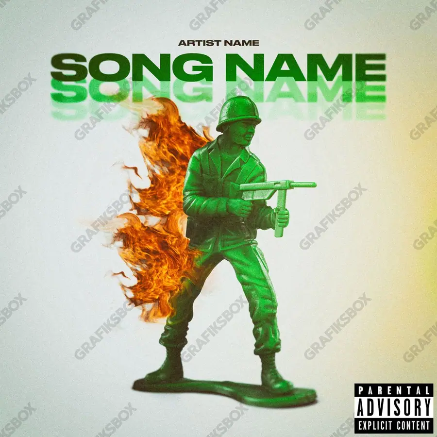 Portada de álbum prediseñada «Plastic Soldier» — una idea visual original sin equivalente cercano en el catálogo, en matices verdes